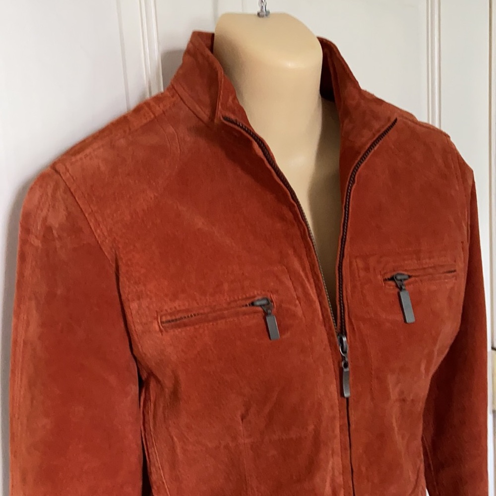 Ruff Hewn Orange Suede Leather Jacket Sz M